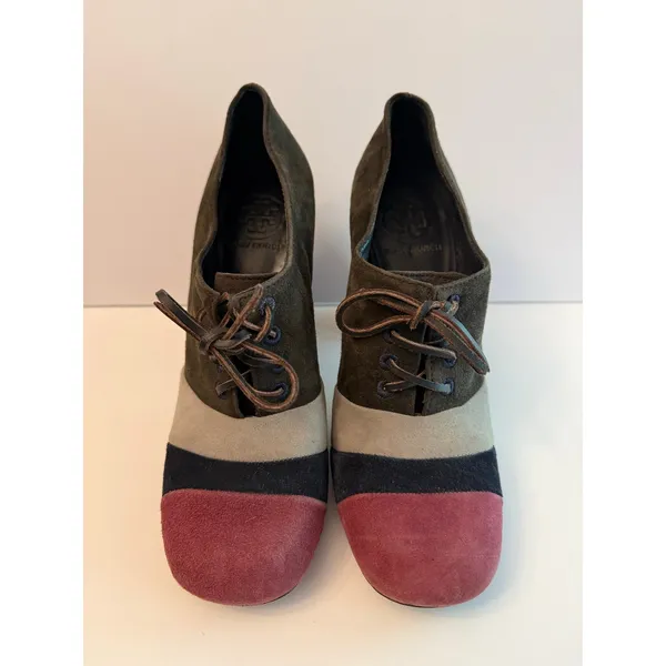 Tory Burch Stella Oxford Pumps Size 8.5 Color Block Suede Chunky Heel Lace Up - Image 3