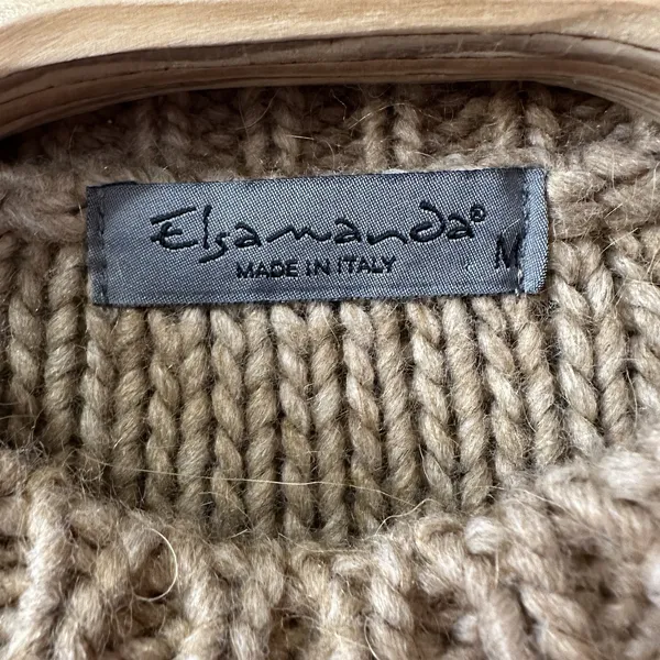 Anthropologie Elsamanda Alpaca Wool Blend‎ Beige White Crew Neck Sweater Medium - Image 4