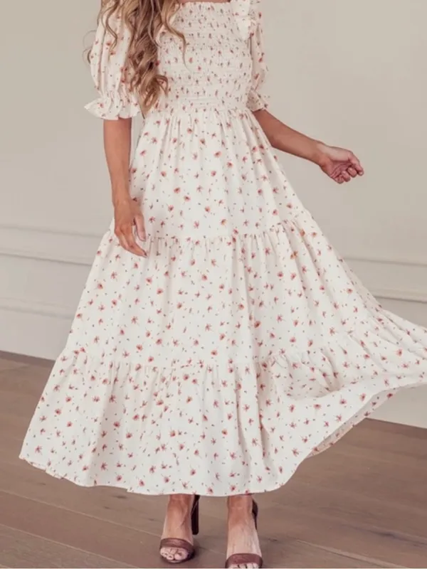 Jessakae Daydreamer Smocked Midi Dress In Cream Floral NWT Size Large - Image 2