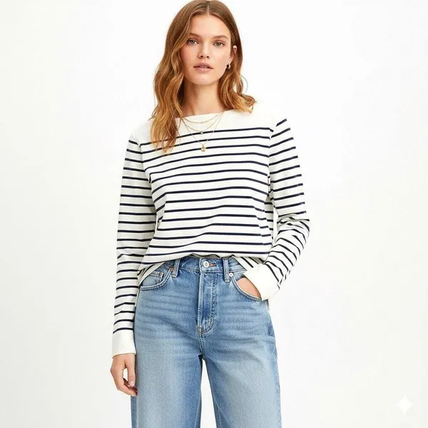 VTG Ralph Lauren Petite Womens PL‎ Striped Long Sleeve Preppy Y2K Top Navy White - Image 10
