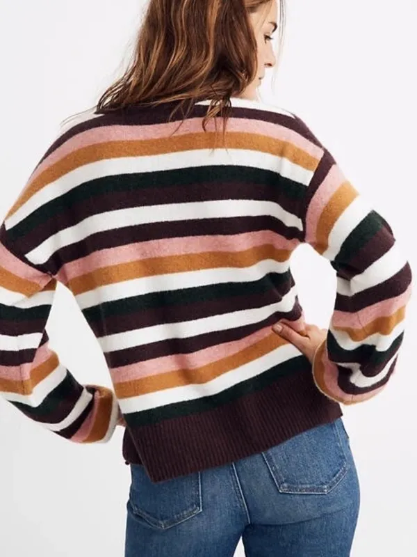 Madewell Women’s Payton Sweater Balloon Sleeve Stripe Cozy Wool Blend, Large - Image 2
