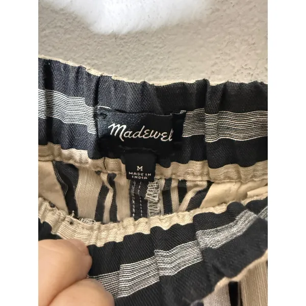 Madewell Linen Blend Grey‎ Black Evelyn Stripes Pull On Shorts Women's M - Image 4
