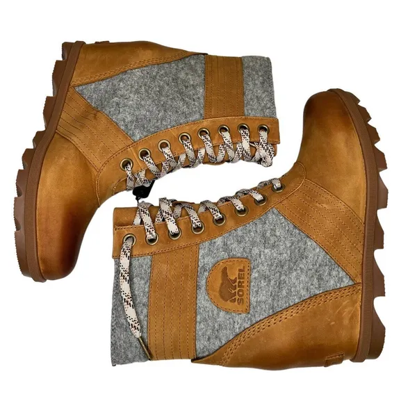 Sorel Lexie Wedge Boots‎ Leather Camel Brown Waterproof Women’s Size 10 - Image 7
