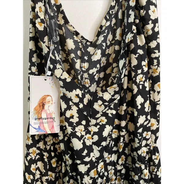 Pretty Garden Halter Maxi Dress MEDIUM Black Floral Boho Vacation Sleeveless NWT - Image 5