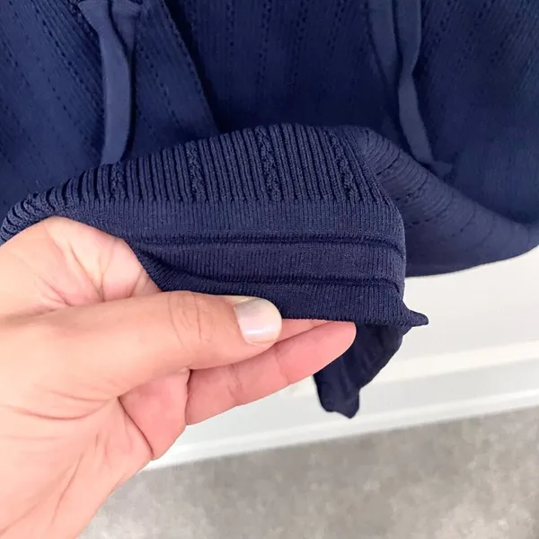 Zara Knit Navy Blue Mini Dress with Gold Buttons L 90s Minimalist Quiet Luxury - Image 7