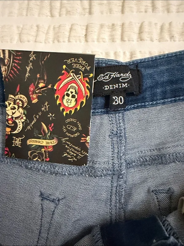 Ed Hardy Wide Leg High Rise Denim Jeans in Medium Blue - Image 5