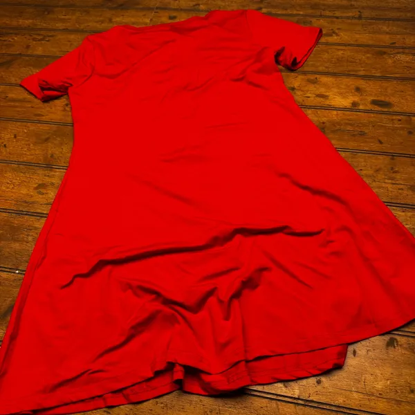 Womens Red Short Sleeve Crew‎ Neck A-Line T-Shirt Mini Dress Size S - Image 4