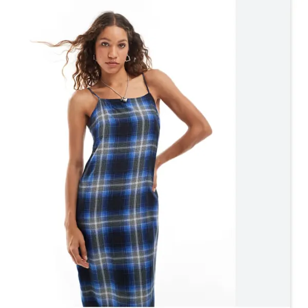 NWT Vans camden check slip dress in blue XS - Image 3
