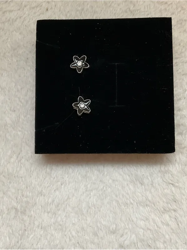 Silver Starflower Stud Earrings with Clear Crystal Center - Image 3
