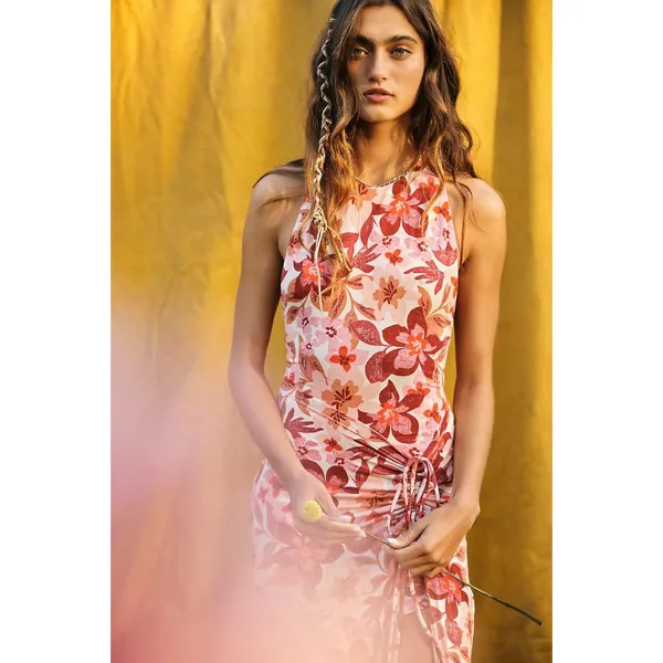 Free People Bohemian Floral Hawaiian Tropical Mimi Maxi Dress Size Medium Slit - Image 4