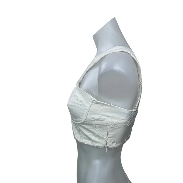 Zara Women's White Embroidered Bustier Cutout Smocked Sleeveless Crop Top Size S - Image 2