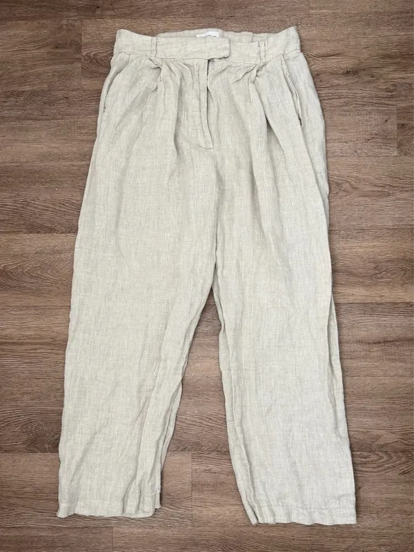 100% Linen Beige Wide Leg Trouser Tan - Image 2