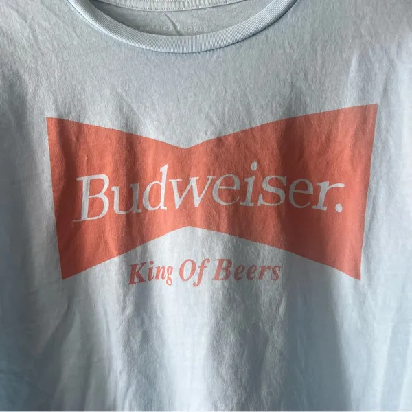 American Eagle Light Blue Budweiser Cropped T Shirt Size Large - Image 2