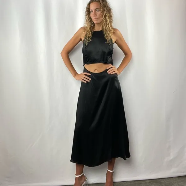 Zara‎ Satin Cut Out Sleeveless Midi Dress in Black Size Small - Image 9