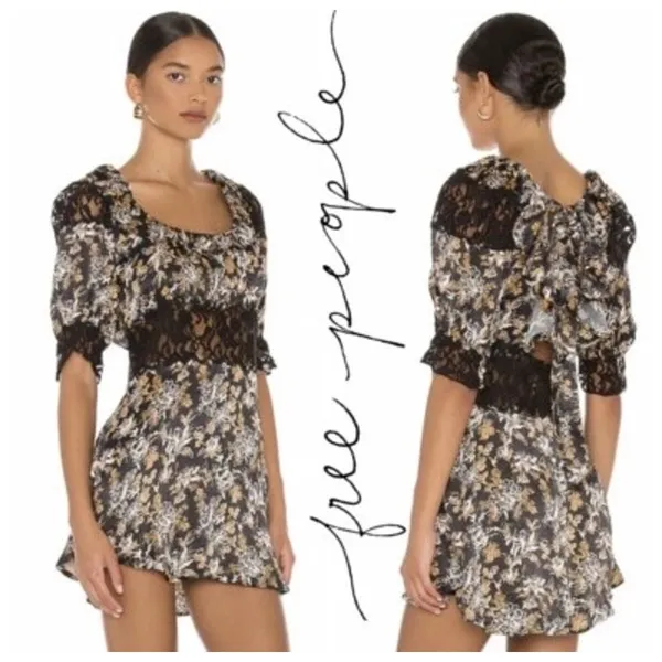 FREE PEOPLE Lucie Mini Dress with Floral Lace Size US 6 New with Tag MSRP $128 - Image 12