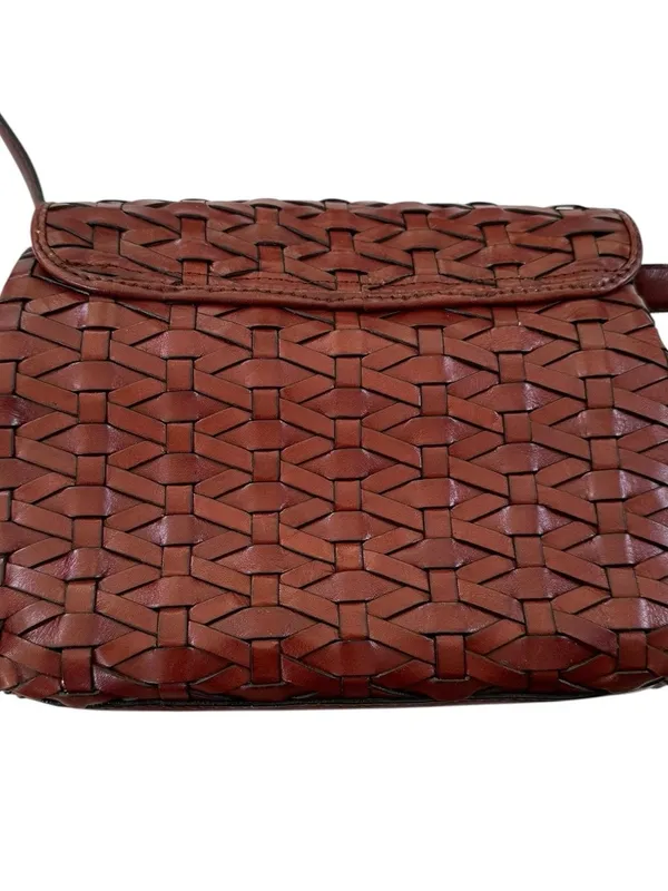 Dillards Woven Leather Cognac Brown Crossbody Bag Fisherman - Image 7