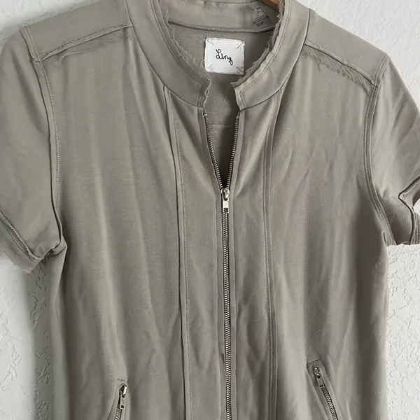 Linq Revolve Gray Tunic Mini Dress Full Zipper Minimalist Summer Pockets Large - Image 2