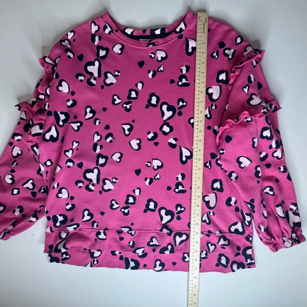 Crown & Ivy Pink Heart Leopard Print Ruffle Sweatshirt Large Cozy‎ Valentine's - Image 7