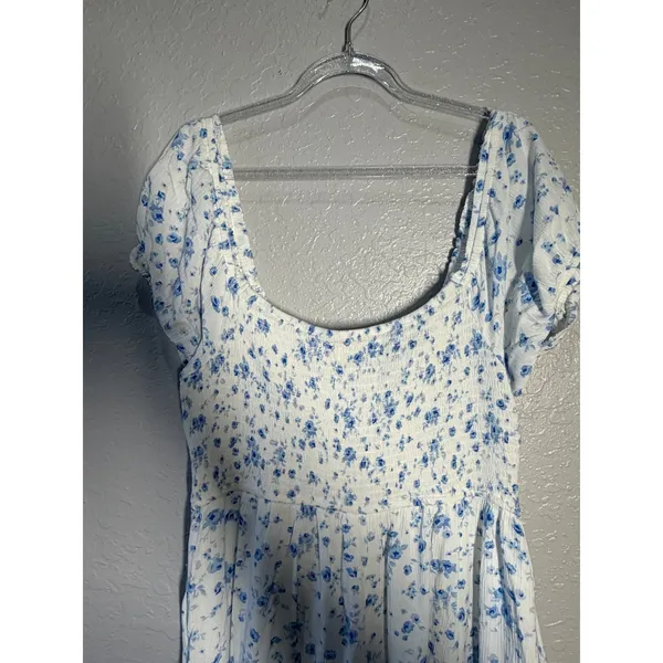 Aeropostale Babydoll Midi Dress Smocked Floral Milkmaid Fairy Garden Whimsy XL - Image 9