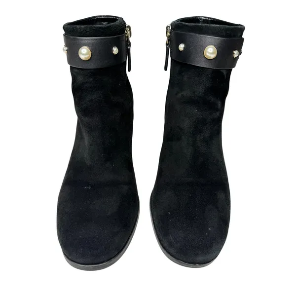 Kate Spade Morgan Pearl Booties Women’s 6B Black Suede Block Heel KE796 - Image 3