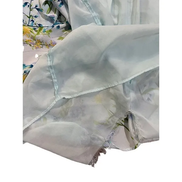 Adelyn Rae ruffle floral midi open back sky blue‎ dress sz M - Image 9
