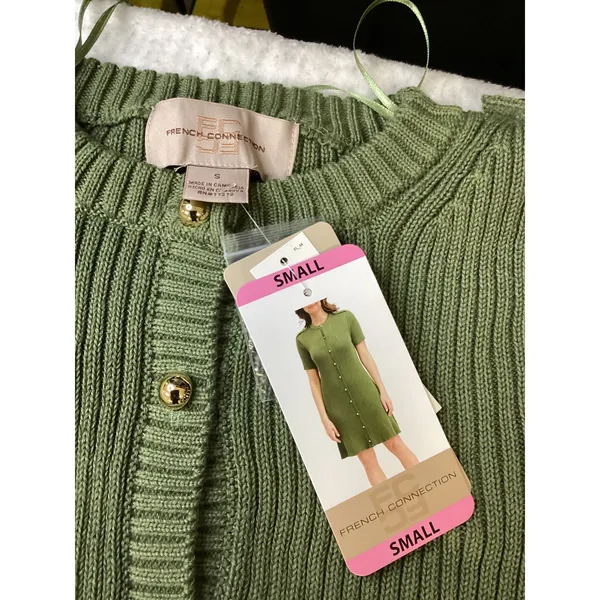 French Connection Womens Olive Green Ribbed Button Front Sweater Dress Small NEW - Image 2