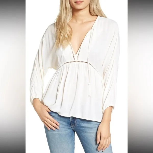 $148 NWT 7 for all mankind Sz‎ M KATELLA 3/4 SLEEVE V-NECK SLIP-ON BLOUSE - Image 2