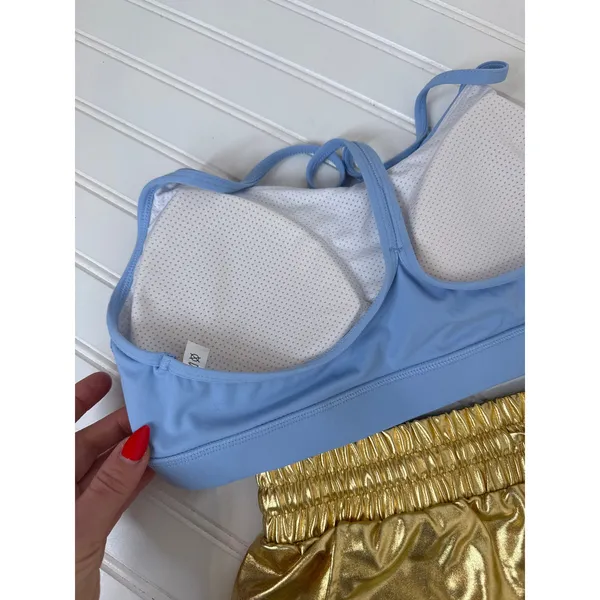 NWOT Amazon Blue Y Back Sports Bra & Gold Metallic Rave Bottoms BUNDLE Size L - Image 6