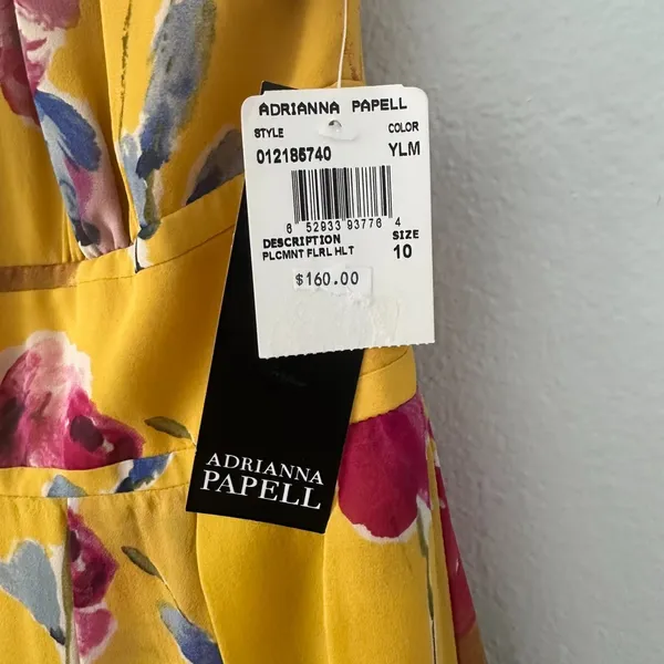 Adrianna Papell Size-10 Women's Midi Dress Halter‎ Yellow Floral Silk $160 - Image 9