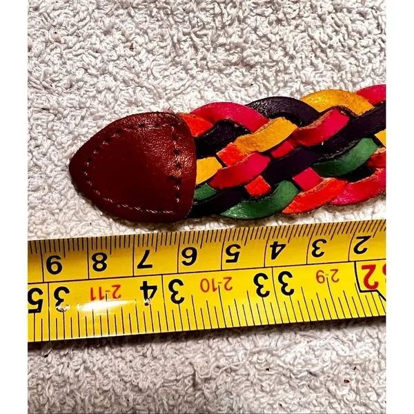 Vintage Rainbow Leather Woven Braided Belt Size S-M Eclectic Boho Festival Retro - Image 7