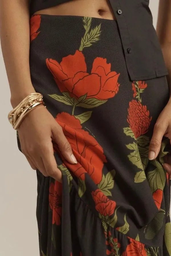 Farm Rio A-Line Floral Maxi Slip Skirt, Size XS - Image 4