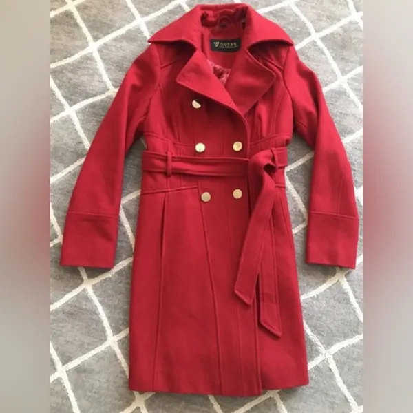 Guess Women's Vibrant Red Trench Coat. Wool blend - Image 2
