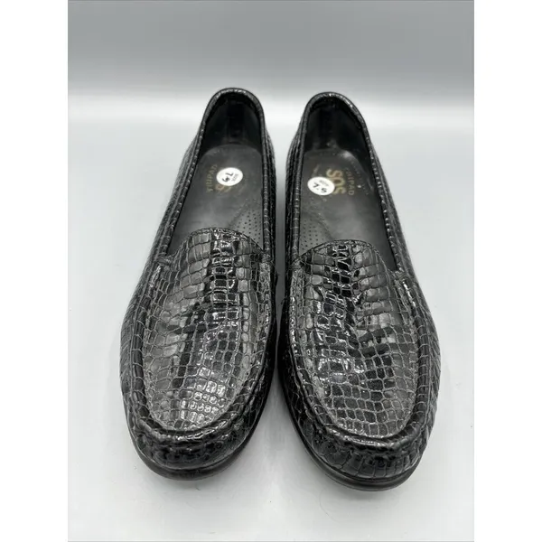 SAS Tripad Black Reptile Croc Slip‎ On Leather Loafers Comfort Women’s 7.5 - Image 2