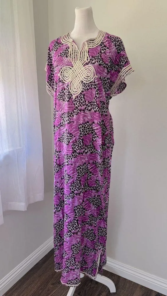 Magenta Leopard Print Embroidered Lightweight Maxi Dress Purple Size XL - Image 2