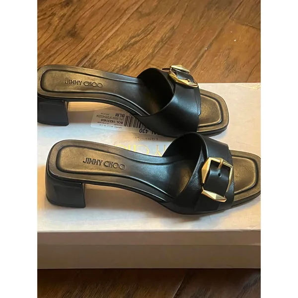 Jimmy Choo Hawke 40 Buckle Leather Mules - Stylish Black Heels - 37 - Image 2