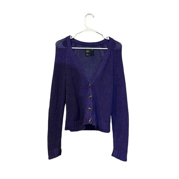 American Eagle Outfitters Cardigan Sweater‎ Womens Medium Purple V-Neck Button - Image 2