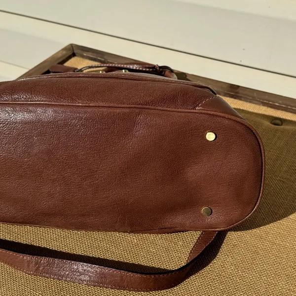 Talbots Rich Brown Leather Satchel with Gold Hardware - Image 4