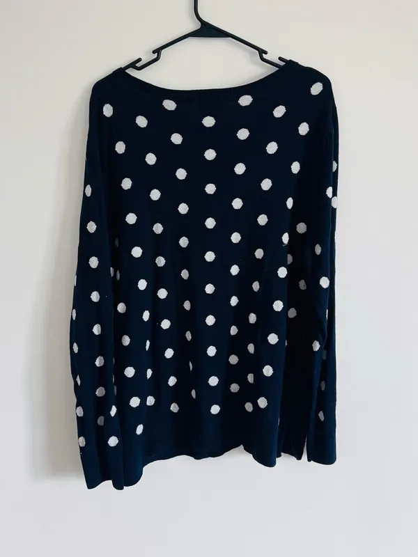 Old Navy Navy and White Polka Dot Crewneck Sweater Preppy y2k - Image 4