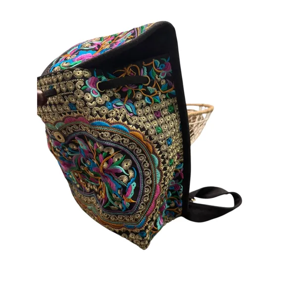 Boho Embroidered Backpack Colorful Floral Birds Drawstring Flap Bag‎ - Image 8