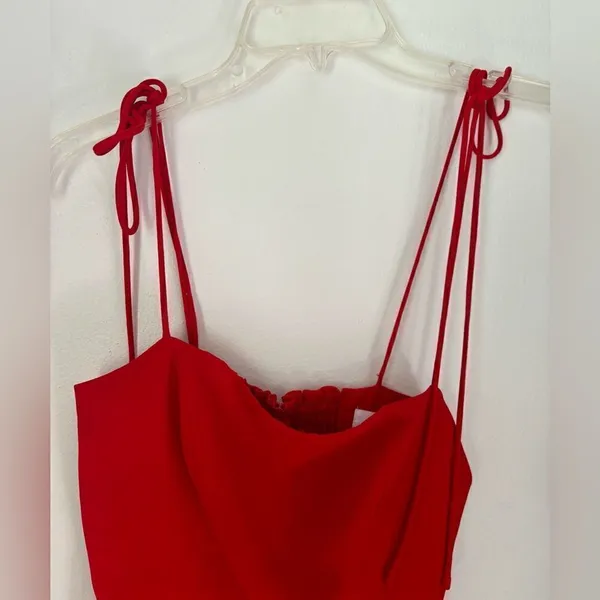 Polly Red Tie Shoulder Ruched Mini Dress Size 2 - Image 10