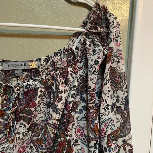 Figueroa & Flower Women's Size Large Midi Dress Boho Paisley Floral Off Shoulder - Image 6