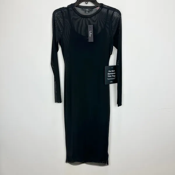 Lulus Perfect Plans Black Sheer Mesh Long Sleeve Midi Dress Party Cocktail S NWT - Image 5