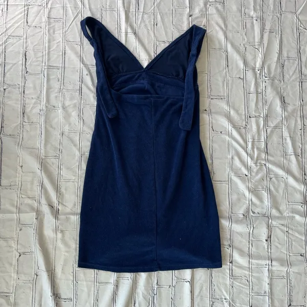 Venus Lingerie Mini Slip Dress Deep Navy Blue V-Neck M 90s Y2K Spaghetti Strap - Image 7