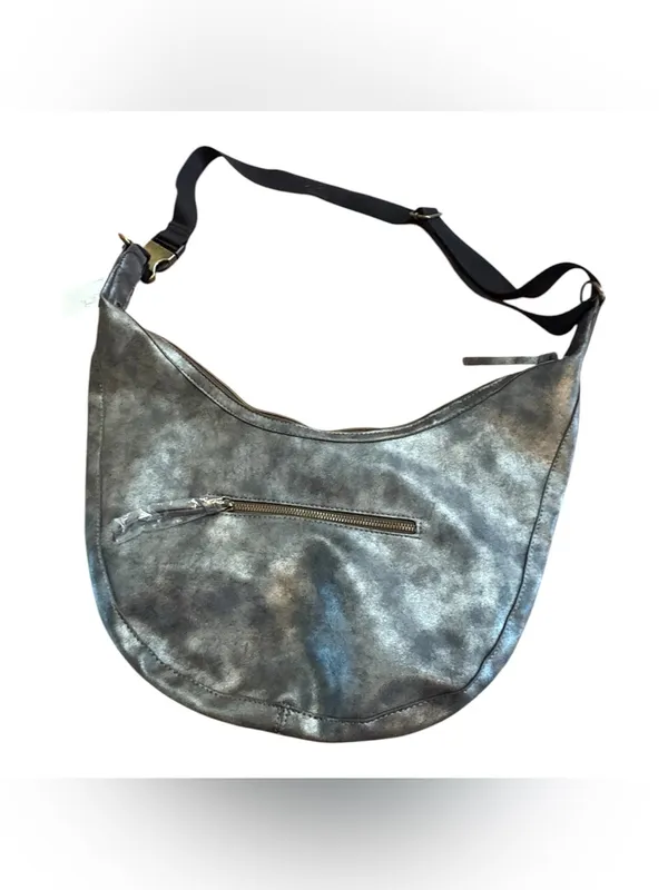 Silver Metallic Crescent Shoulder Bag NWT Slouchy Hobo Adjustable Strap - Image 3