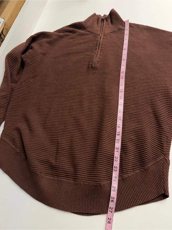 Brown ribbed sweater half zip cozy comfy fall travel elevated basic lounge relax Size XL - Image 5