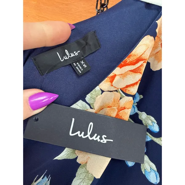 NWT Lulus Elegant Admiration Navy Blue Floral One-Shoulder Maxi Dress Cruise XS - Image 7