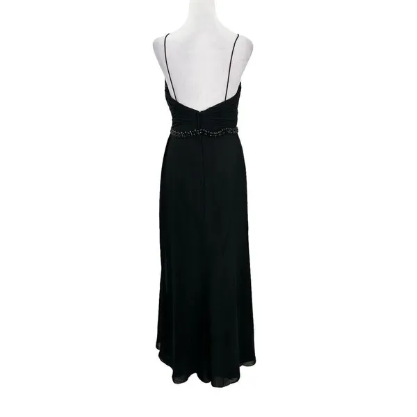 Lillian’s V Neck Faux Wrap Beaded Banding Waist Black Formal Dress Gown Size 6 - Image 3