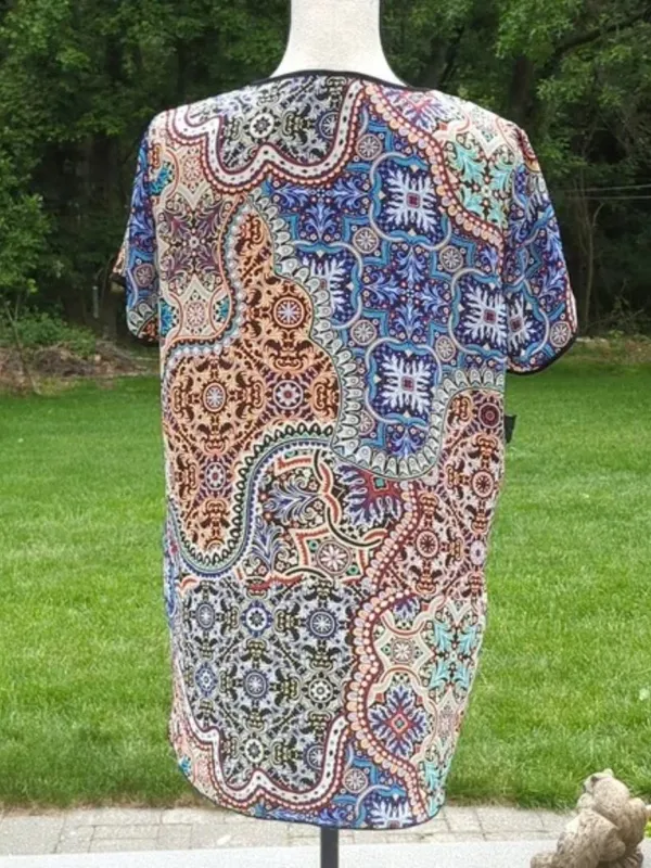 Spense Colorful High Low Hem Short Sleeve Shirt | Spense Boho Print Top - Image 7