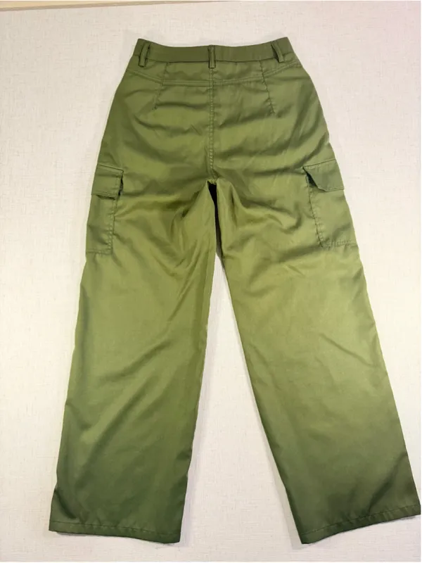 Women’s High Waisted Wide Leg Cargo Pants Flap Pockets Army Olive Green Small - Image 6
