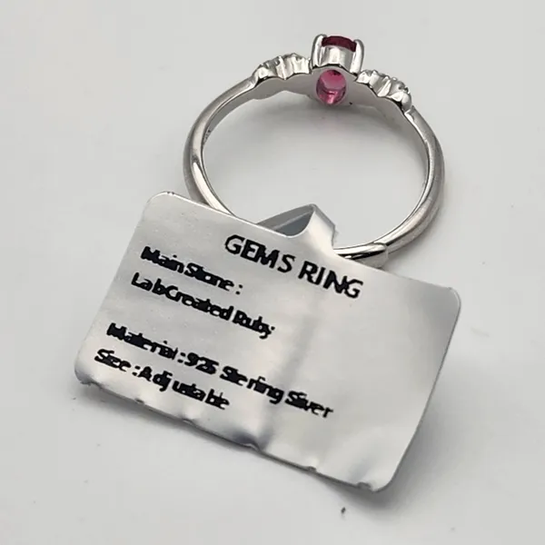 NWT Sterling Silver & Lab Created Ruby Adjustable Ring Red - Image 4